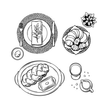 Bayramlık Paskalya brunch tablosu çizimi