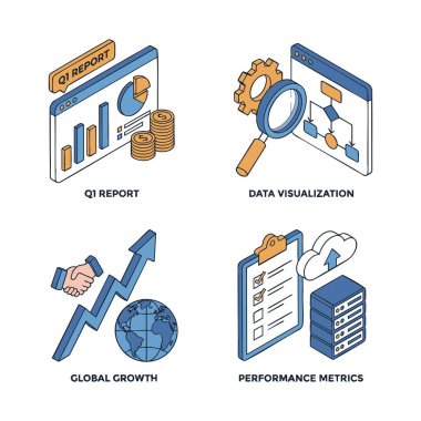 iş analizleri ve büyüme izometrik simgeleri