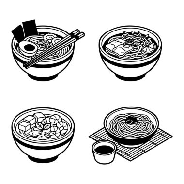 çeşitli Asya erişte kaseleri serisi