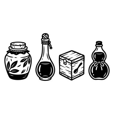 Klasik iksir şişesi ve kavanoz simgesi seti