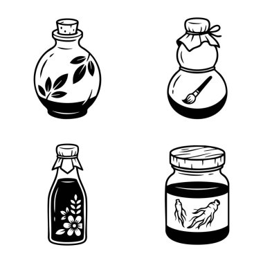 Doğal bitkisel ilaç şişeleri vektör simgeleri