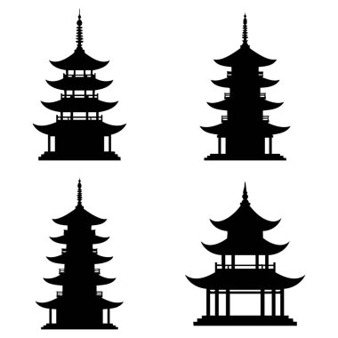Japon pagoda tapınağı siluetleri ayarlandı