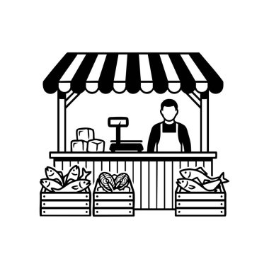 fish market stall vendor vector illustration