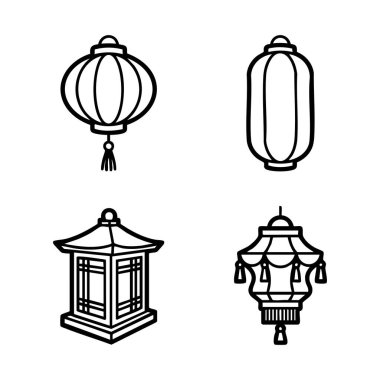 Çin fenerleri ana hatları simge seti