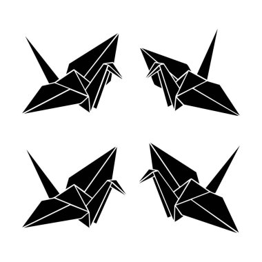 siyah origami kağıt vinç siluetleri