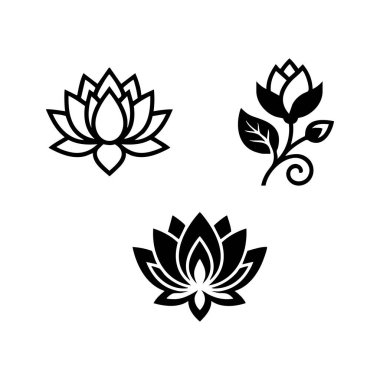 siyah nilüfer ve gül çiçek vektör simgeleri