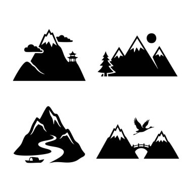 Asya dağ manzarası siluet simgeleri