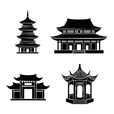 Asya mimarisi siluetleri simge seti