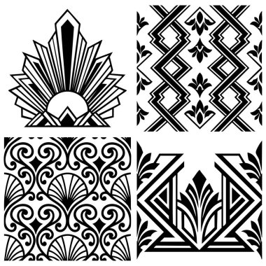 art deco geometrik süslemeler ve desenler ayarlandı