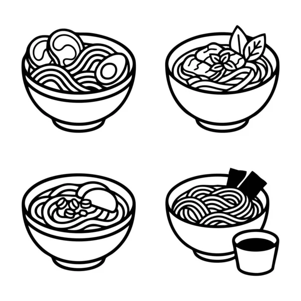 Ramen erişte kasesi ikonu seti.