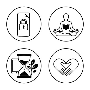 dijital detoks ve sağlık konsepti simgeleri