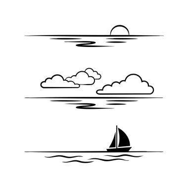 minimalist deniz manzarası sanat simgeleri seti