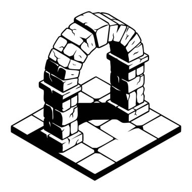 İzometrik taş zindan kemer çizimi