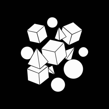 Siyah arkaplanda beyaz 3d geometrik şekiller
