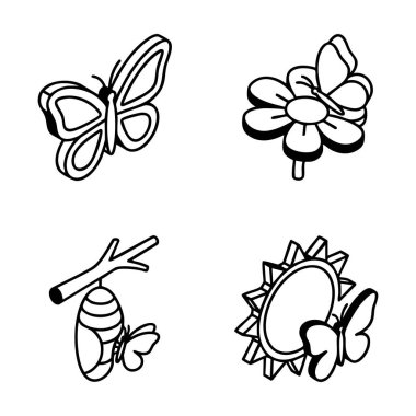 Kelebek yaşam döngüsü 3D çizgi simgeleri