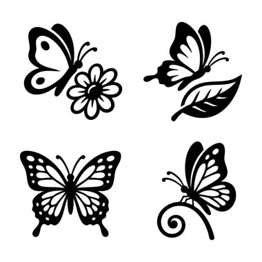 siyah kelebek siluet simgesi seti _ 1