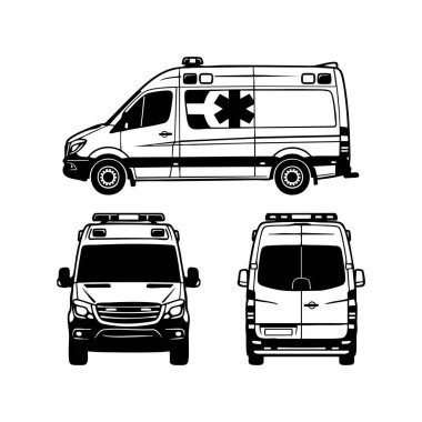 ambulans aracı illüstrasyon ön arka görünüm