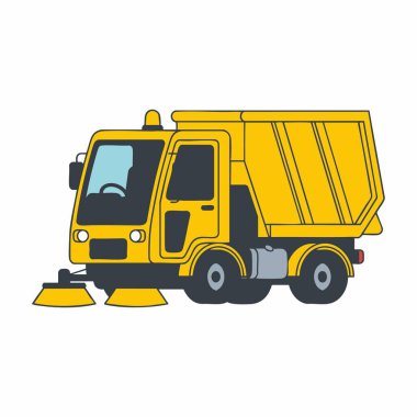 Sarı süpürge kamyonu karikatür çizimi