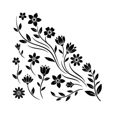 Dekoratif siyah çiçek tasarım elementleri