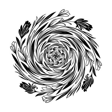 Siyah ve beyaz kıvrımlı çiçek deseni