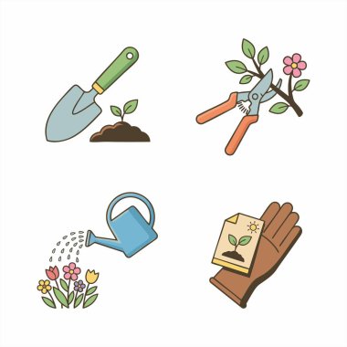 Bahçe araçları ve etkinlik simgesi seti
