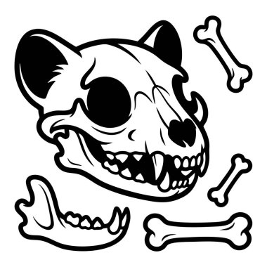 stilize kedi kafatası ve kemik çizimi