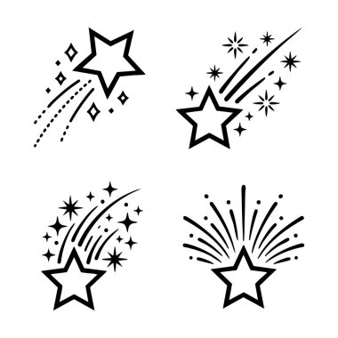 kayan yıldızlar ve havai fişek ikonu seti