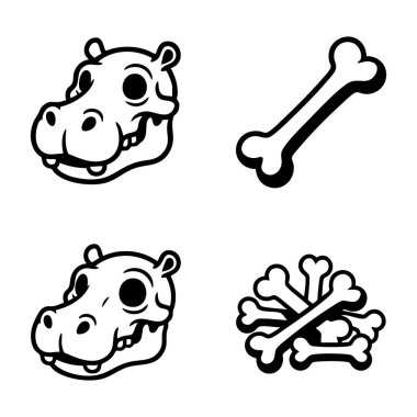 hipopotam kafatası ve kemik karikatür grafikleri