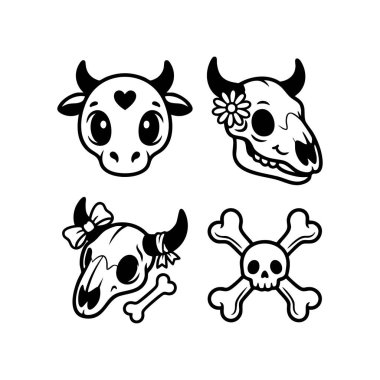 Şirin inek kafatası ve kemik çizimleri