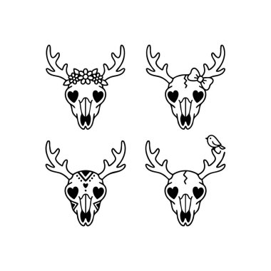 Sevimli boho geyik kafatası çizimleri