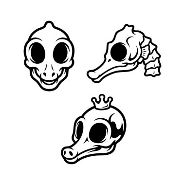 Çizgi film canavar kafatası çizim seti