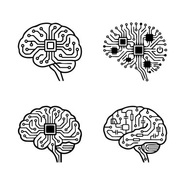 Yapay zeka beyin devresi simgesi seti