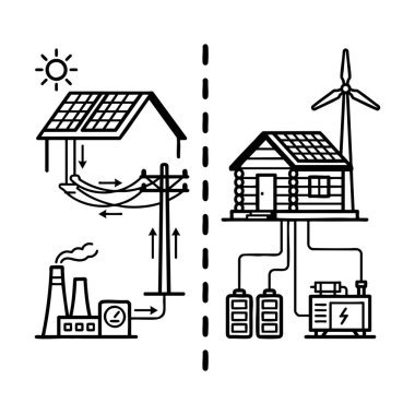 Izgarada Sistem-dışı Ev Güç Sistemleri Diyagramına Karşı