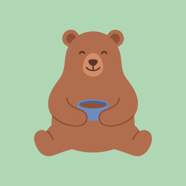 Elinde kahve tutan sevimli çizgi film ayısı.