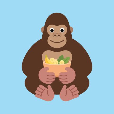 Tatlı goril elinde kase tutuyor.