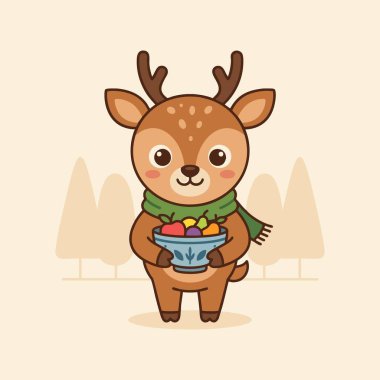 Tatlı Geyik elinde kase tutuyor.