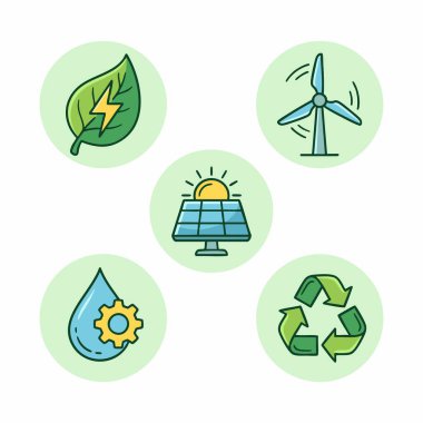 Yenilenebilir Yeşil Enerji ve Geri Dönüşüm Simgeleri