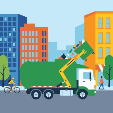 Şehir Caddesinde Çöp Toplayan Çöp Kamyonu