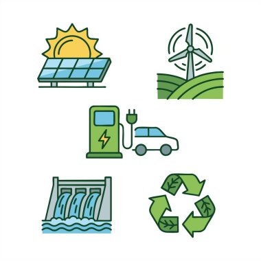 Çevre dostu yeşil enerji simgesi seti