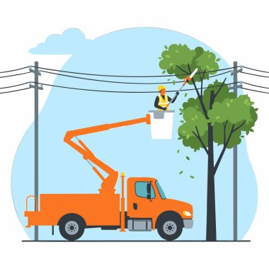 Elektrik hatlarının yakınındaki Kova Kamyonu Kesme Ağaçları