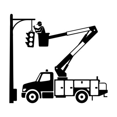 Siyah beyaz Kova Kamyonu Trafik Sinyali Tamiri