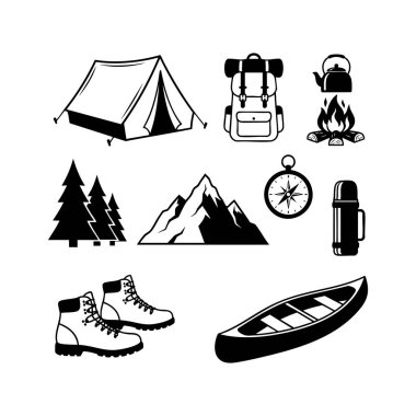 Dağ kampı yaşam tarzı siyah beyaz