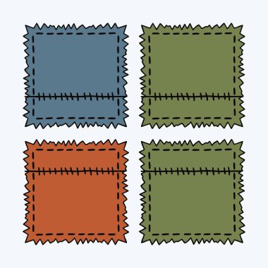 Düzensiz dikişleri ve yıpranmış kenarları olan el yapımı kumaş ızgaraları.