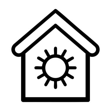 Merkezinde güneş olan ev çizgisi.