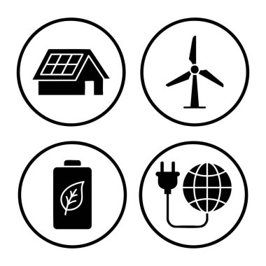 Sürdürülebilir Enerji ve Güneş Enerjisi Kabartma Simgeleri