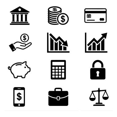 Siyah ve beyaz Asgari Finans ve Bankacılık Simgesi belirleme vektörü