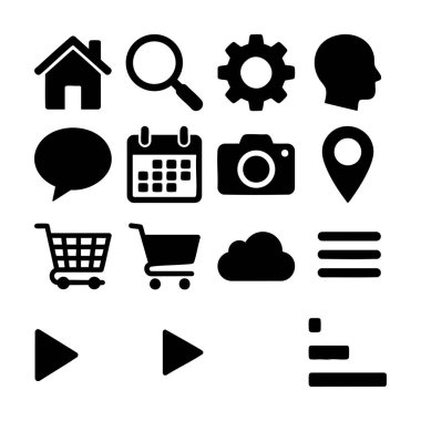 Siyah ve beyaz Mobil Uygulama Arayüzü Simgesi Ayarlama vektörü