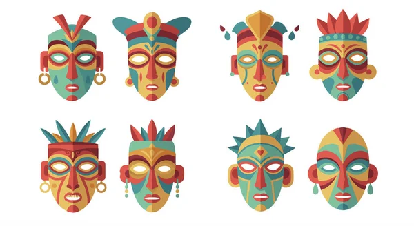 Renkli Kabile Maskeleri Vektör İllüstrasyonu