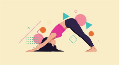 Yoga Yapan Kadın Poz Vektörü İllüstrasyonu
