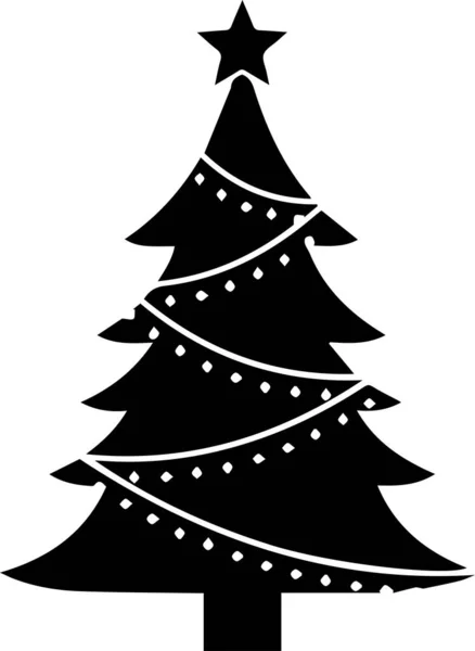 Yıldız ve Çelenkli Siyah ve Beyaz Noel Ağacı Silueti